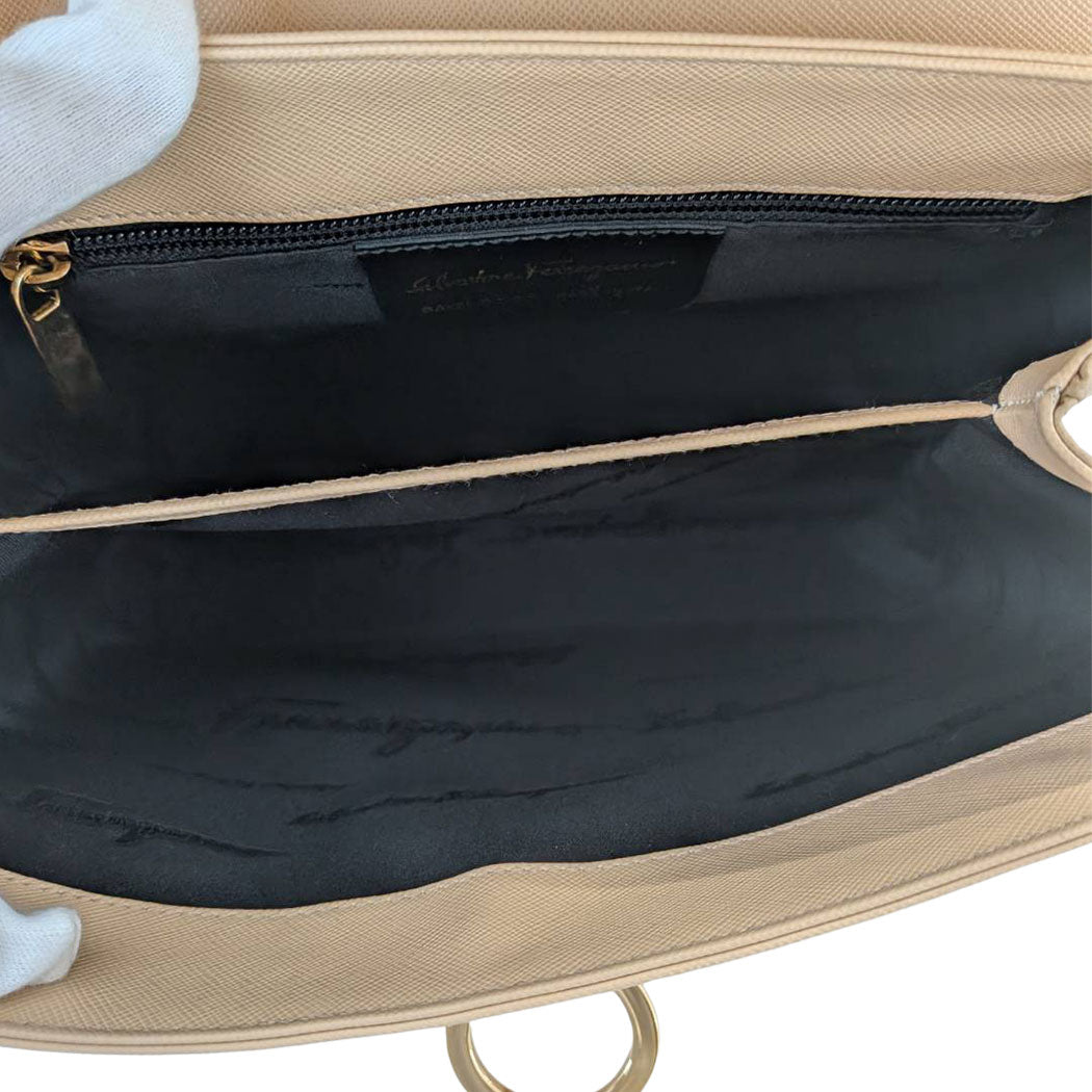 Ferragamo フェラガモ 2wayバッグ ガンチーニ ベージュ ゴールド BA-210290 レザー レディース 【中古】