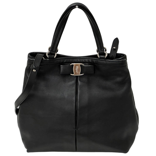 Ferragamo フェラガモ 2wayバッグ ヴァラリボン ブラック レザー レディース 【中古】