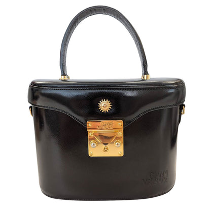 VERSACE ヴェルサーチ バニティ ハンドバッグ ブラック レザー レディース 【中古】