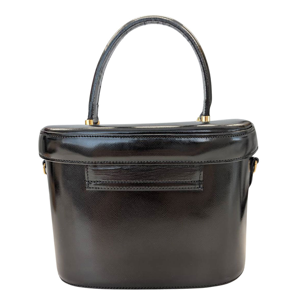 VERSACE ヴェルサーチ バニティ ハンドバッグ ブラック レザー レディース 【中古】