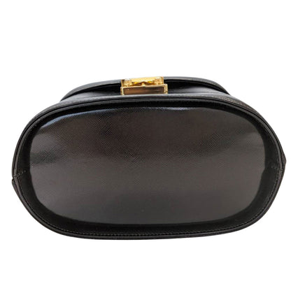 VERSACE ヴェルサーチ バニティ ハンドバッグ ブラック レザー レディース 【中古】
