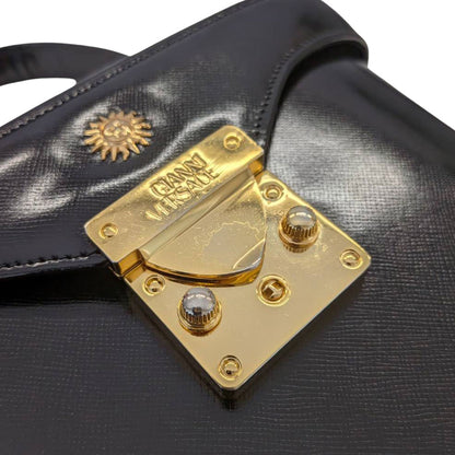 VERSACE ヴェルサーチ バニティ ハンドバッグ ブラック レザー レディース 【中古】