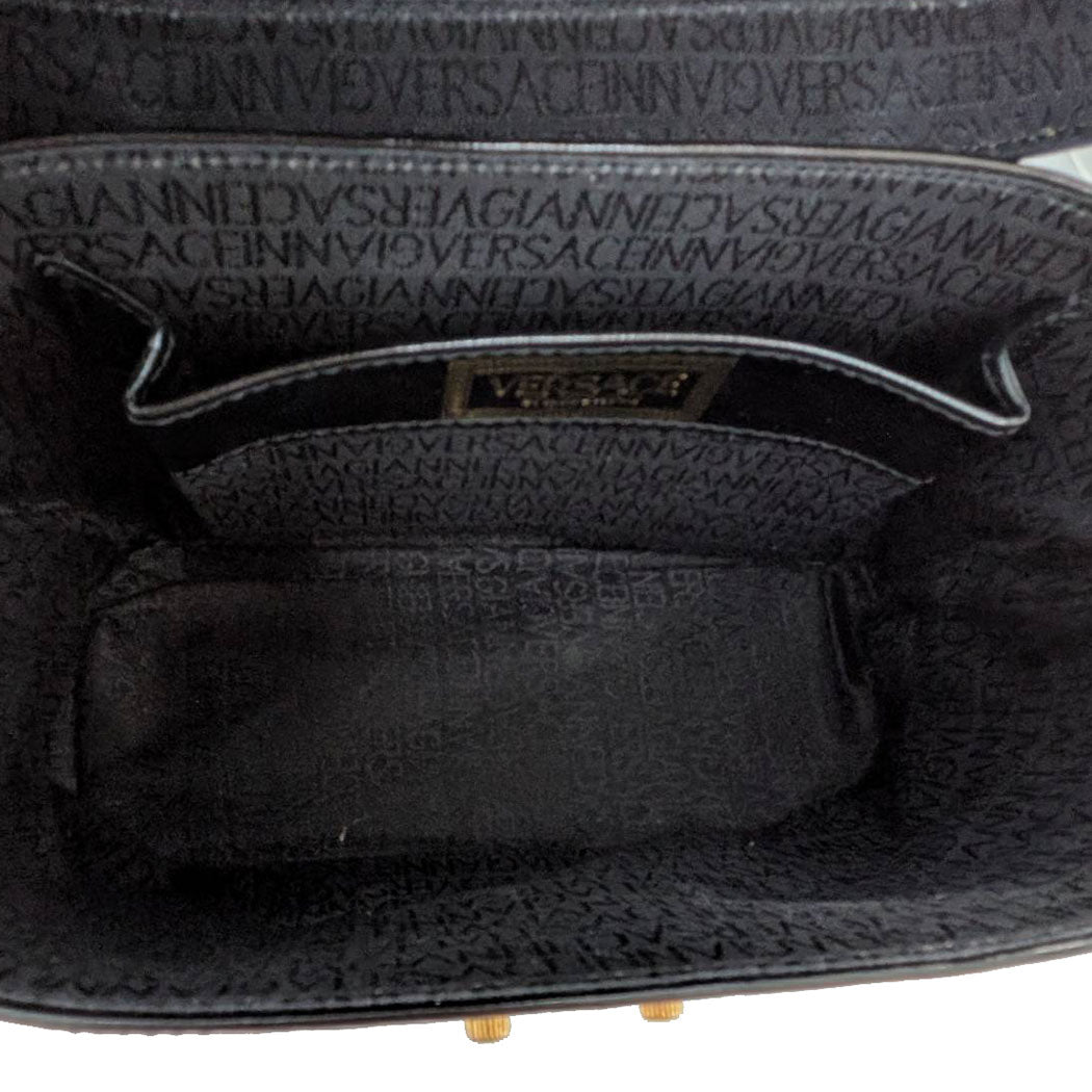 VERSACE ヴェルサーチ バニティ ハンドバッグ ブラック レザー レディース 【中古】