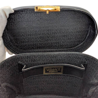 VERSACE ヴェルサーチ バニティ ハンドバッグ ブラック レザー レディース 【中古】