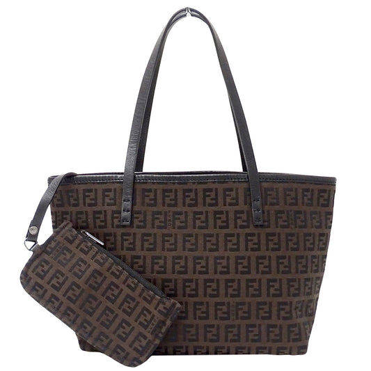 FENDI フェンディ トートバッグ ズッキーノ ダークブラウン 8BH056 キャンバス レディース 【中古】