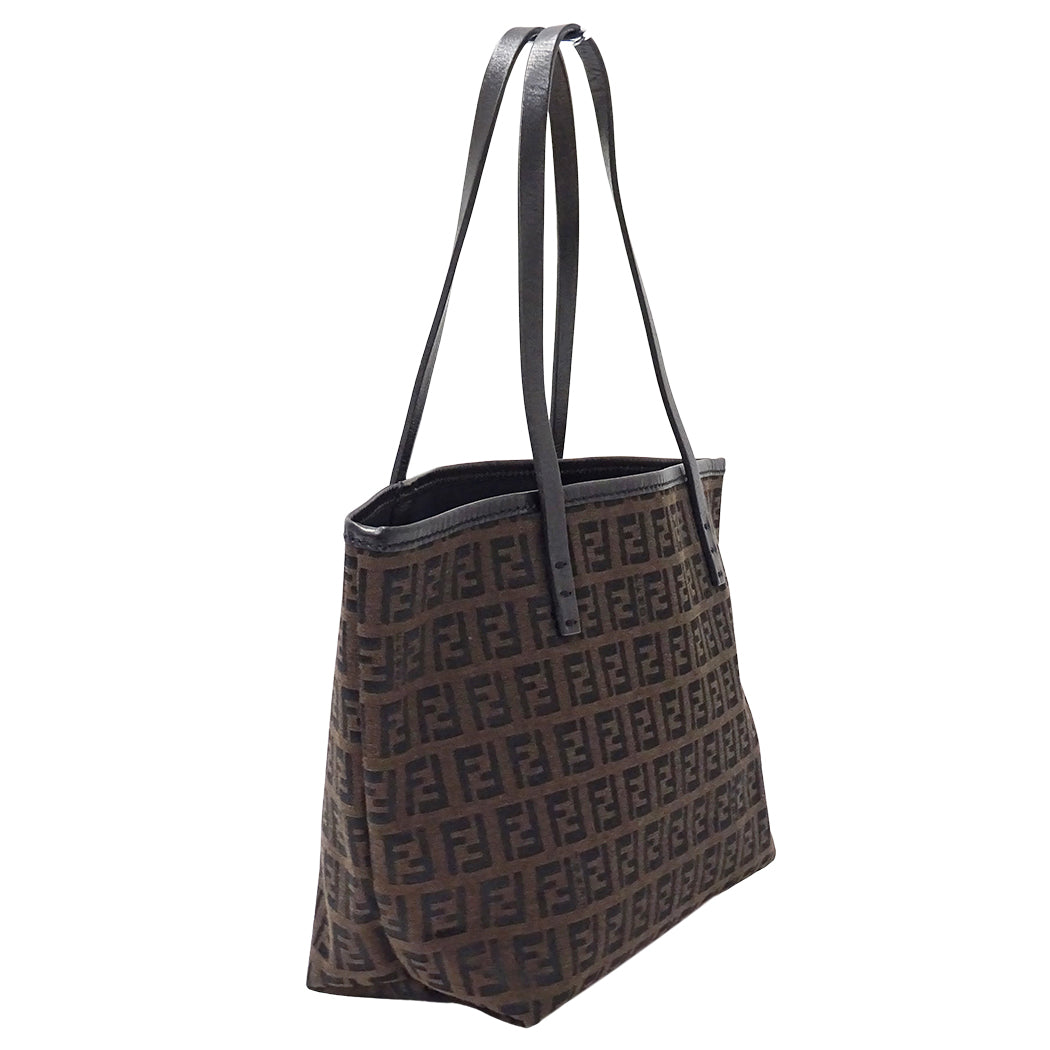 FENDI フェンディ トートバッグ ズッキーノ ダークブラウン 8BH056 キャンバス レディース 【中古】