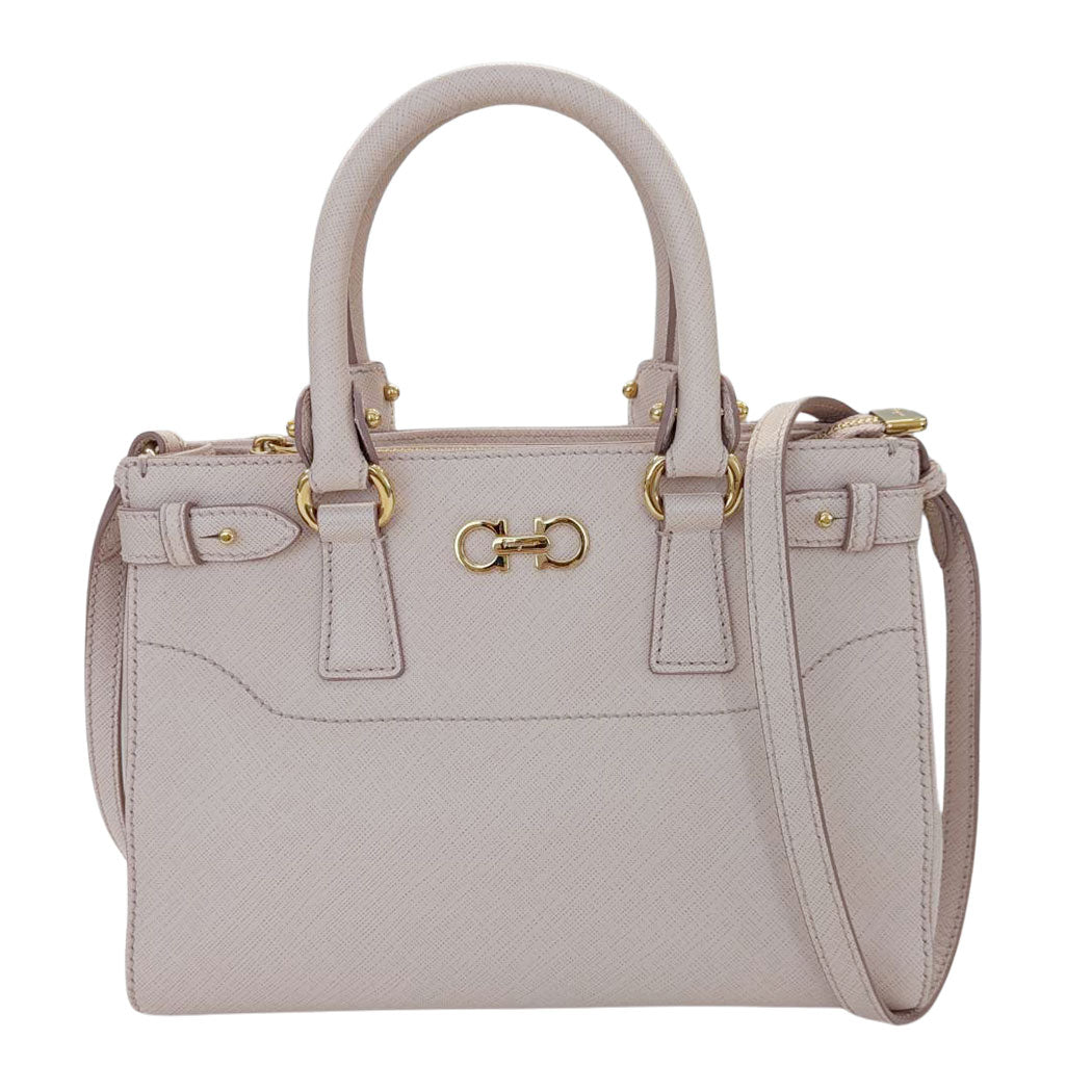 Ferragamo フェラガモ 2wayバッグ ダブルガンチーニ ピンク ゴールド EE-21 E428 レザー レディース 【中古】