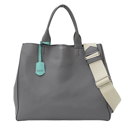 TIFFANY&Co. ティファニー 2wayバッグ グレー レザー レディース 【中古】