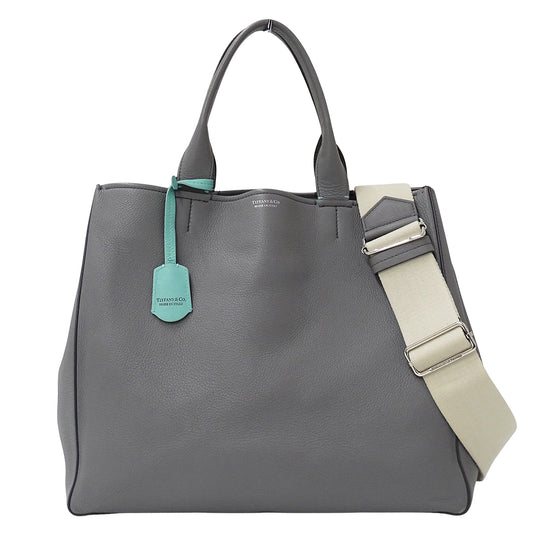 TIFFANY&Co. ティファニー 2wayバッグ グレー レザー レディース 【中古】