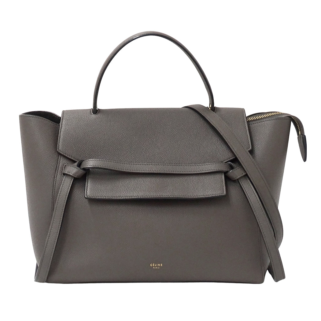 CELINE セリーヌ ベルトバッグ ミニ 2wayバッグ グレー レザー レディース 【中古】
