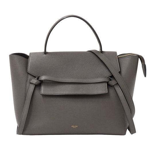 CELINE セリーヌ ベルトバッグ ミニ 2wayバッグ グレー レザー レディース 【中古】