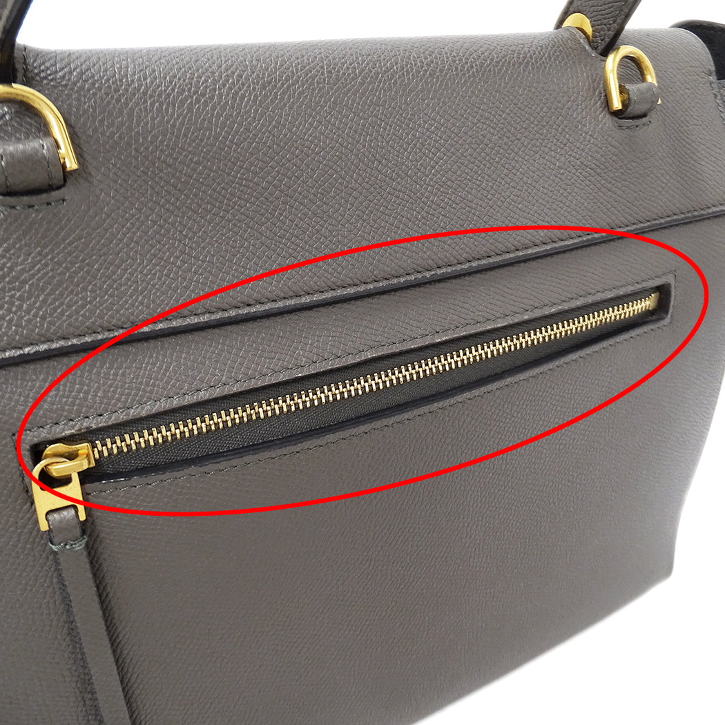 CELINE セリーヌ ベルトバッグ ミニ 2wayバッグ グレー レザー レディース 【中古】