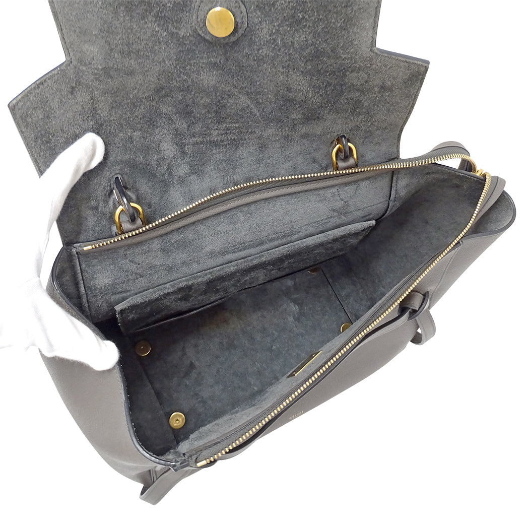 CELINE セリーヌ ベルトバッグ ミニ 2wayバッグ グレー レザー レディース 【中古】