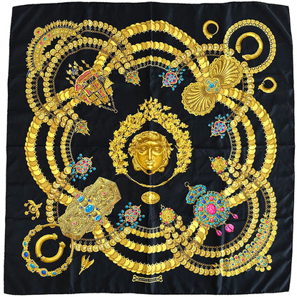 HERMES エルメス カレ90 KOSMIMA 宇宙 スカーフ ブラック シルク レディース 【中古】