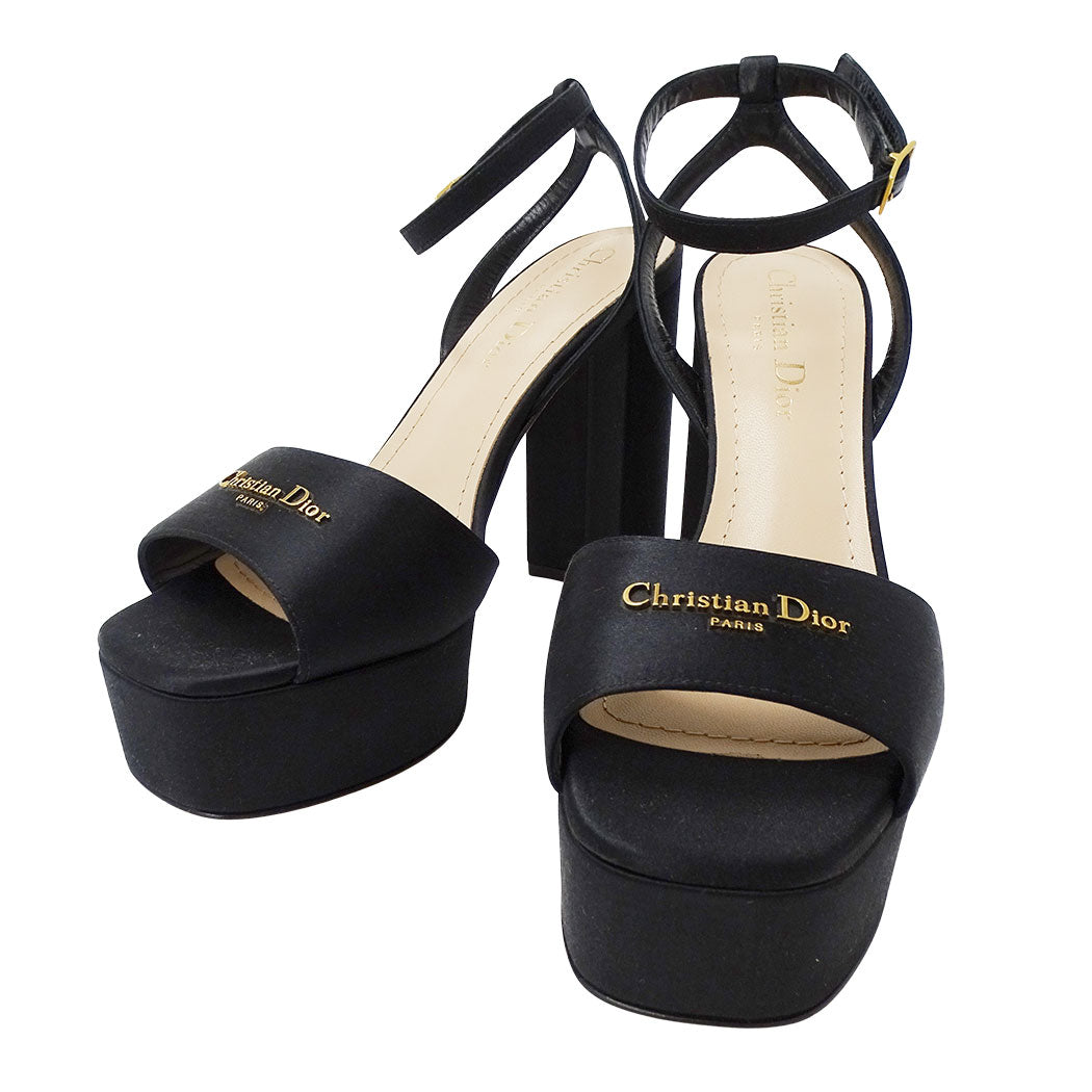 Dior ディオール D-Lane プラットフォームサンダル サンダル ブラック サテン レディース 【中古】