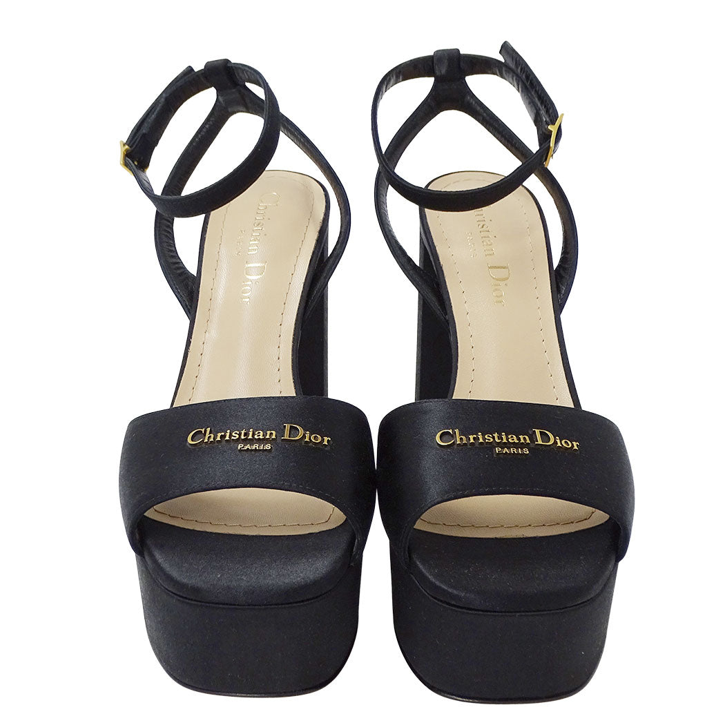 Dior ディオール D-Lane プラットフォームサンダル サンダル ブラック サテン レディース 【中古】