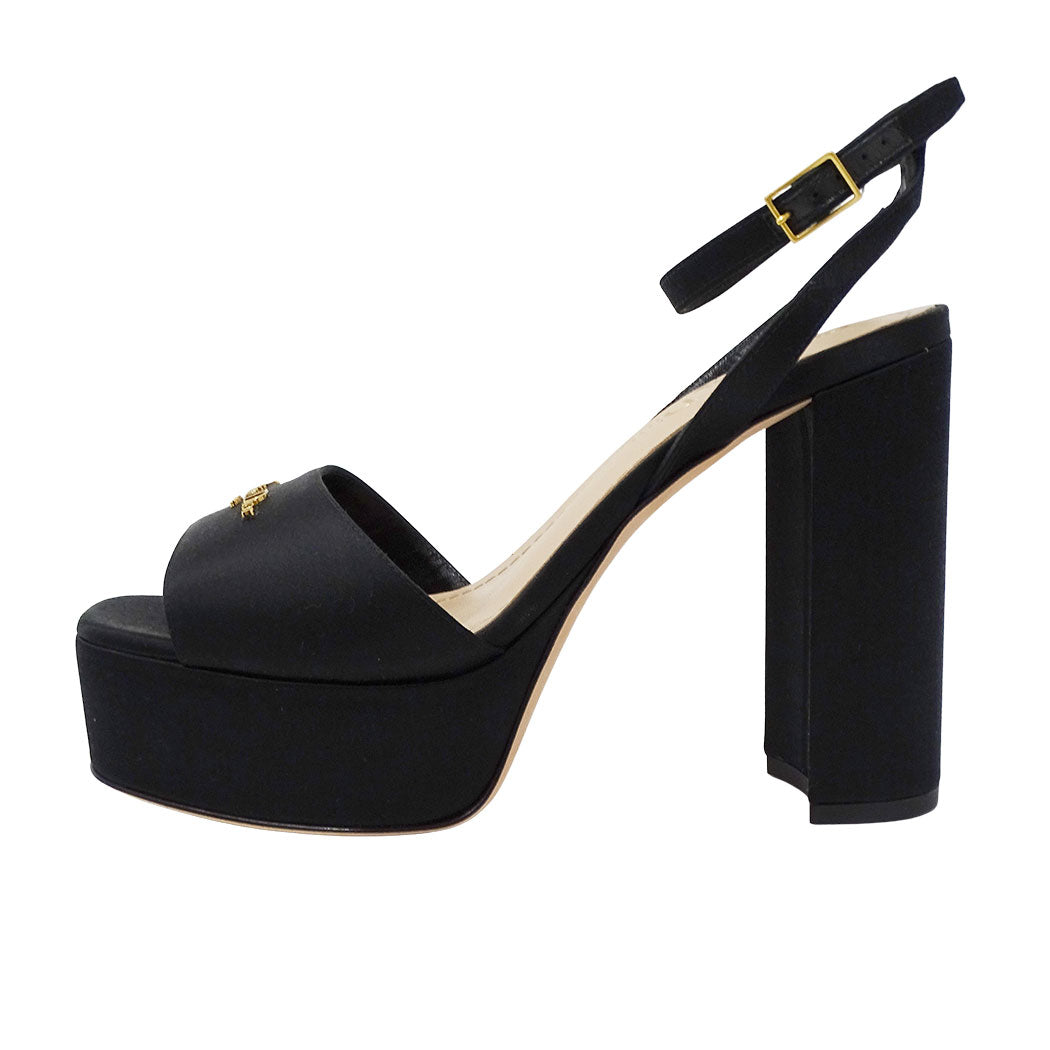 Dior ディオール D-Lane プラットフォームサンダル サンダル ブラック サテン レディース 【中古】