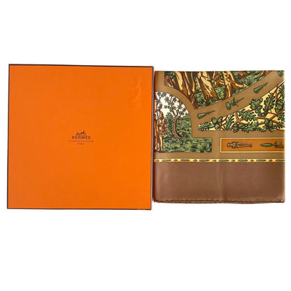 HERMES エルメス カレ90 Le Songe de Poliphile ポリフィルの夢 スカーフ ブラウン グリーン シルク レディース 【中古】