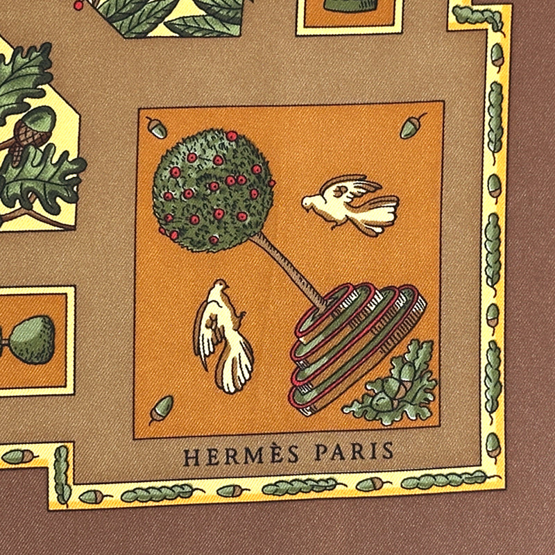 HERMES エルメス カレ90 Le Songe de Poliphile ポリフィルの夢 スカーフ ブラウン グリーン シルク レディース 【中古】