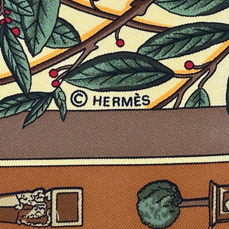 HERMES エルメス カレ90 Le Songe de Poliphile ポリフィルの夢 スカーフ ブラウン グリーン シルク レディース 【中古】