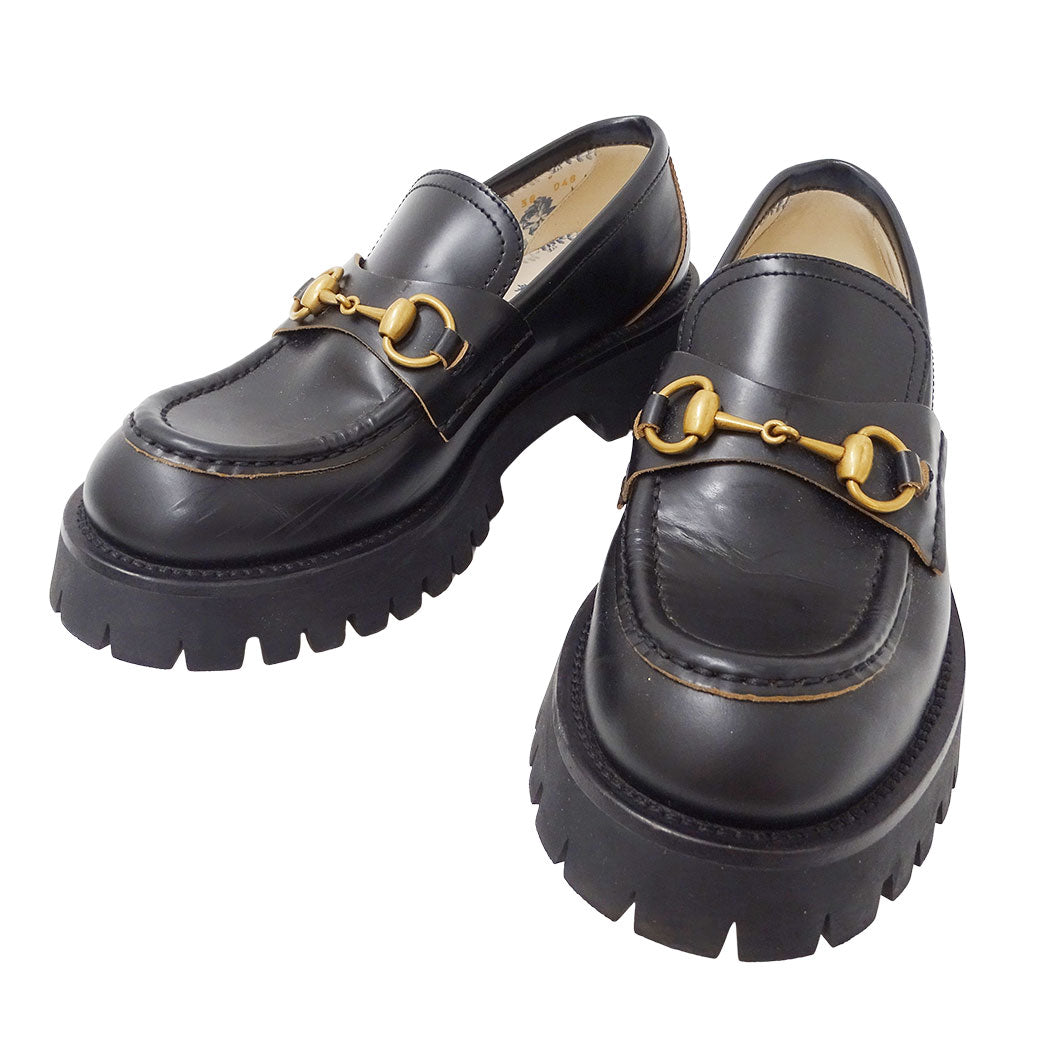 GUCCI グッチ レザー ラグソール ホースビット ローファー ローファー ブラック 577236 サイズ38 24.5～25cm レディース 【中古】