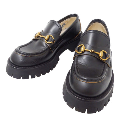 GUCCI グッチ レザー ラグソール ホースビット ローファー ローファー ブラック 577236 サイズ38 24.5～25cm レディース 【中古】