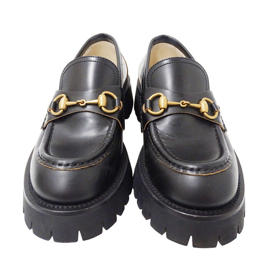 GUCCI グッチ レザー ラグソール ホースビット ローファー ローファー ブラック 577236 サイズ38 24.5～25cm レディース 【中古】