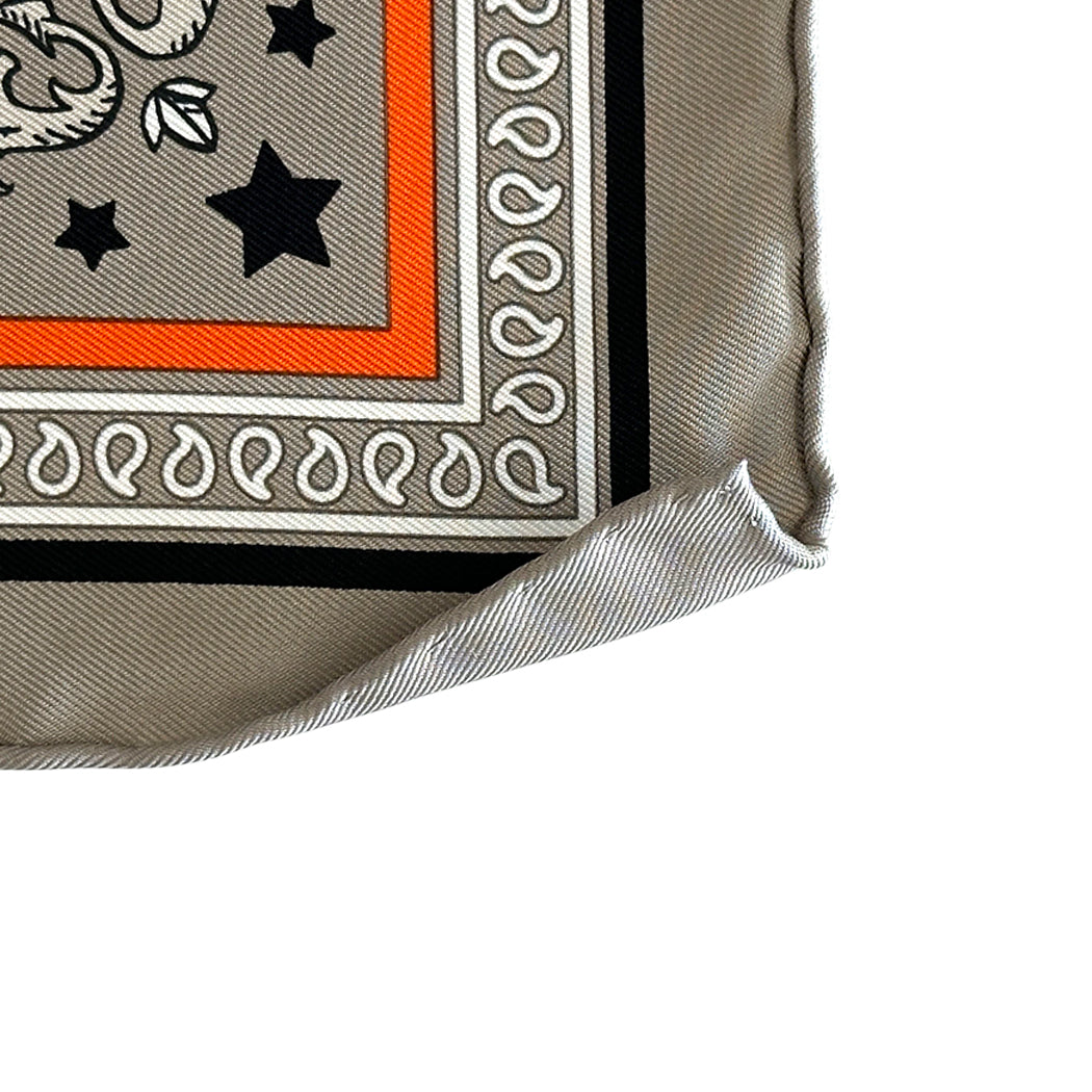 HERMES エルメス カレ55 Hermes Paris Station エルメス・パリ・ステーション スカーフ グレー オレンジ シルク レディース 【中古】