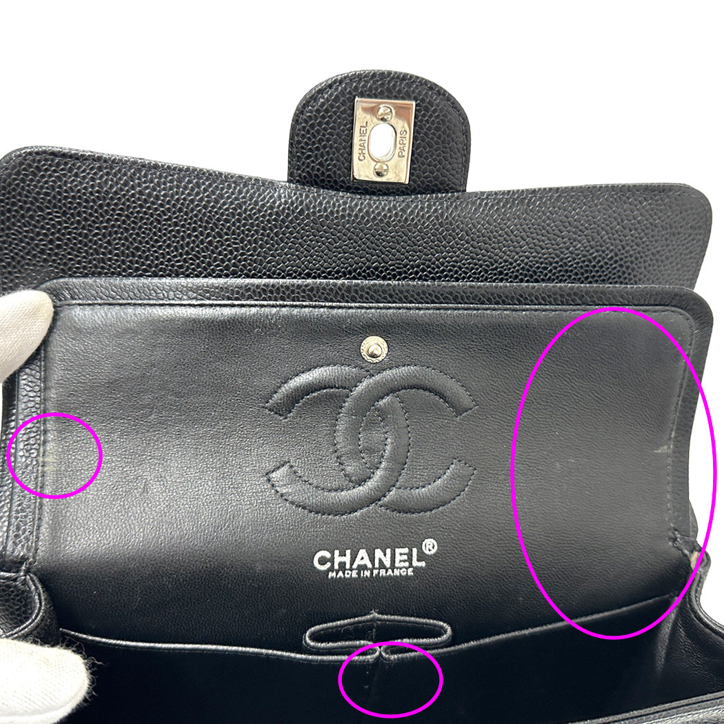 CHANEL シャネル ショルダーバッグ マトラッセ ブラック シルバー金具 キャビアスキン レディース 【中古】