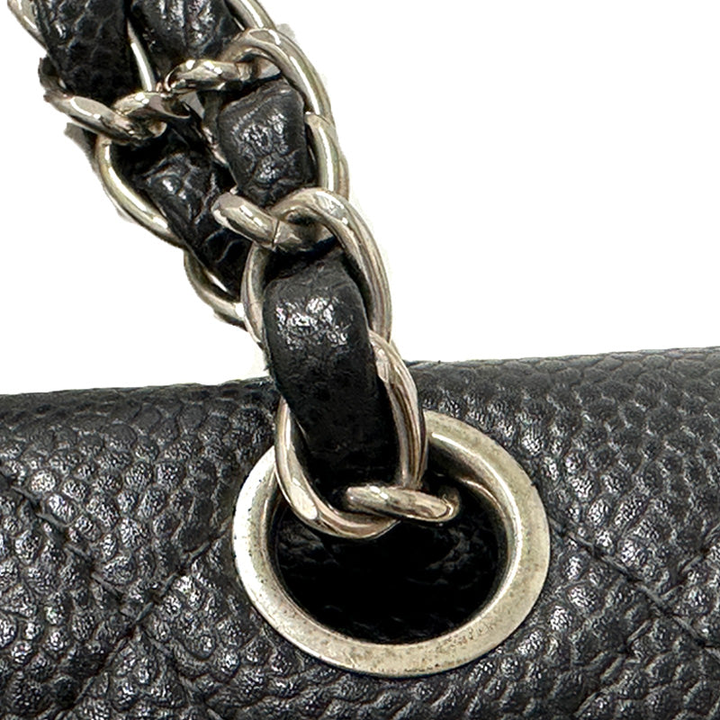 CHANEL シャネル ショルダーバッグ マトラッセ ブラック シルバー金具 キャビアスキン レディース 【中古】
