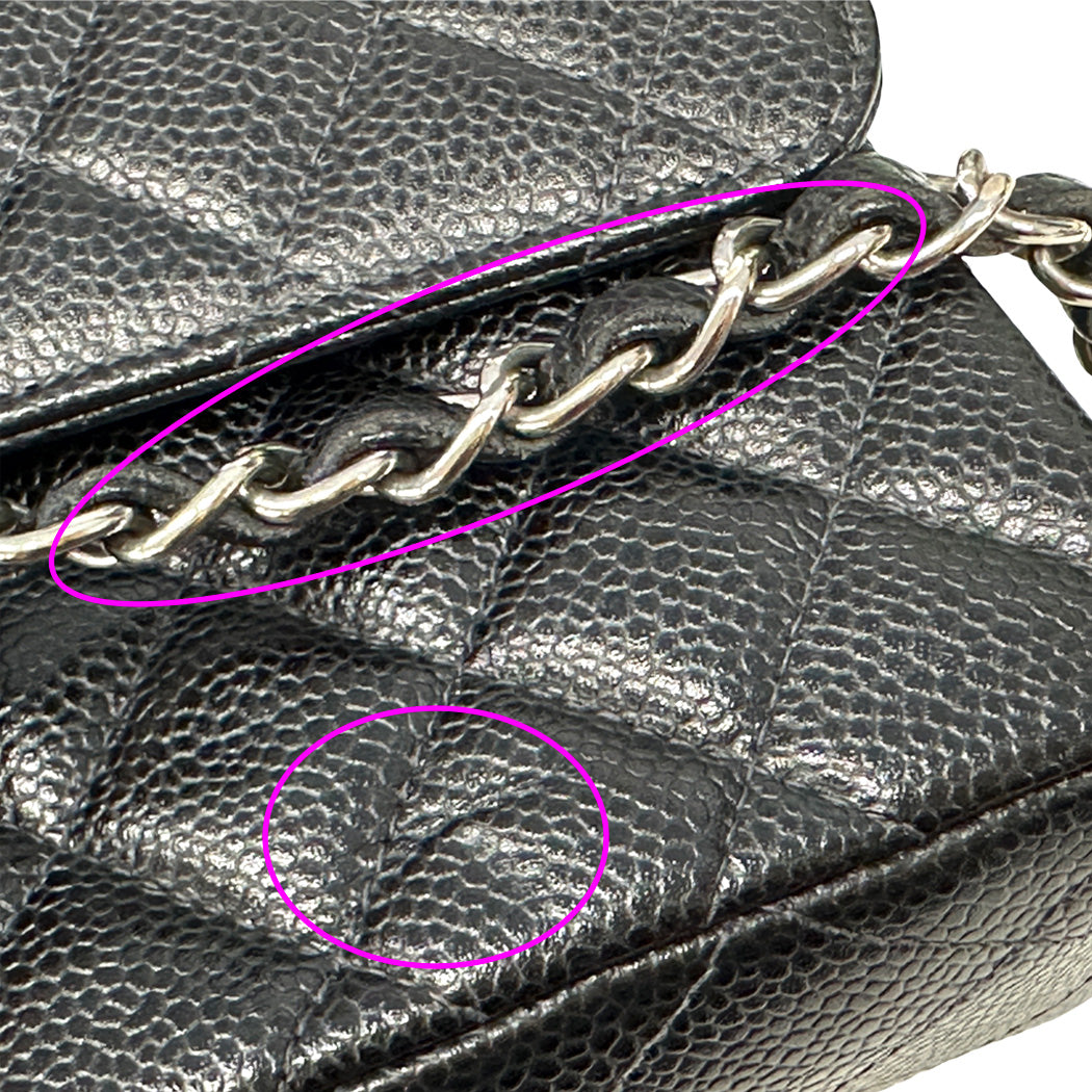 CHANEL シャネル ショルダーバッグ マトラッセ ブラック シルバー金具 キャビアスキン レディース 【中古】