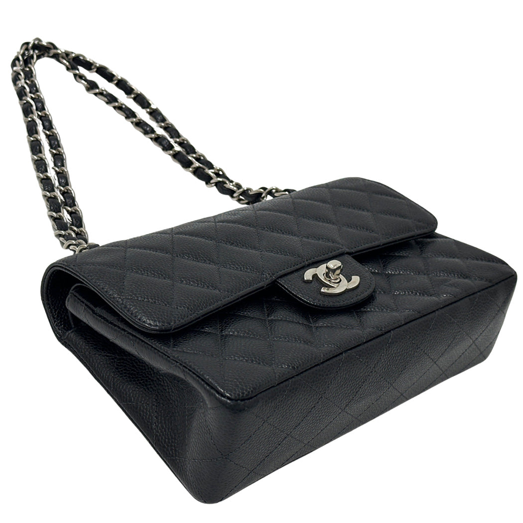 CHANEL シャネル ショルダーバッグ マトラッセ ブラック シルバー金具 キャビアスキン レディース 【中古】