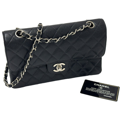 CHANEL シャネル ショルダーバッグ マトラッセ ブラック シルバー金具 キャビアスキン レディース 【中古】