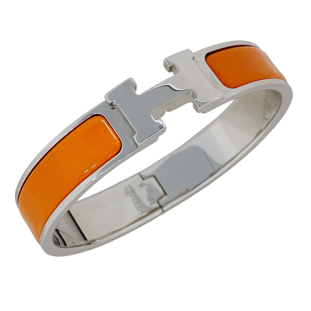 HERMES エルメス バングル クリックH メタル シルバー オレンジ レディース【中古】