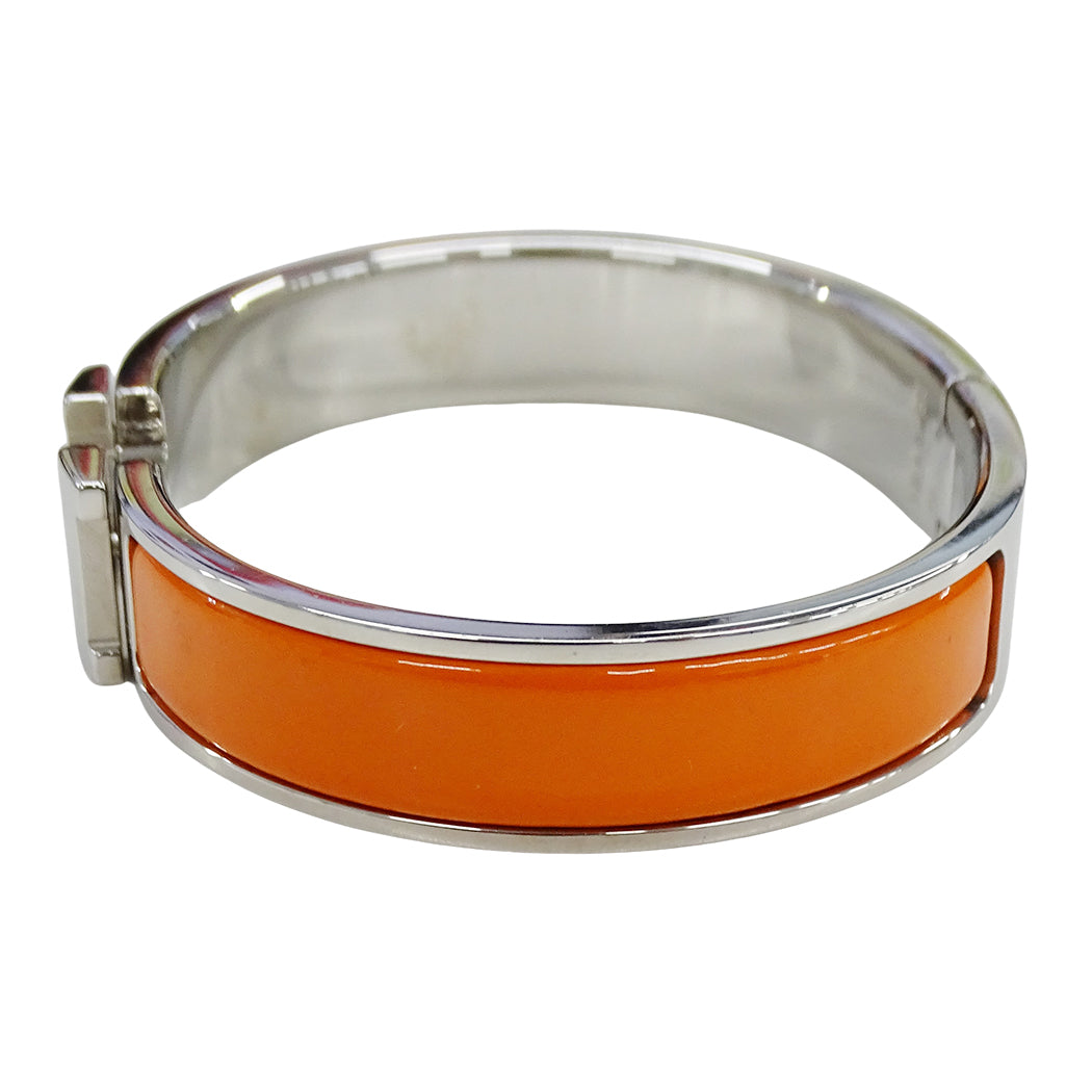 HERMES エルメス バングル クリックH メタル シルバー オレンジ レディース【中古】
