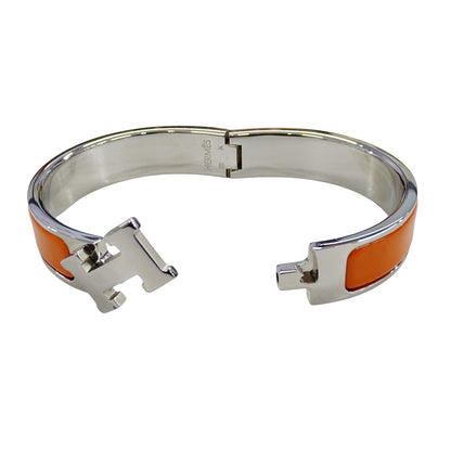 HERMES エルメス バングル クリックH メタル シルバー オレンジ レディース【中古】