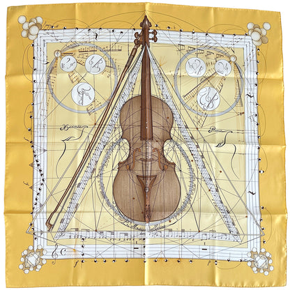HERMES エルメス カレ90 La Musique des Spheres 球体が奏でる音楽 スカーフ イエロー シルク レディース 【中古】