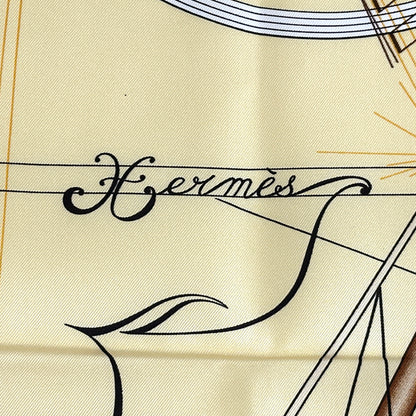 HERMES エルメス カレ90 La Musique des Spheres 球体が奏でる音楽 スカーフ イエロー シルク レディース 【中古】