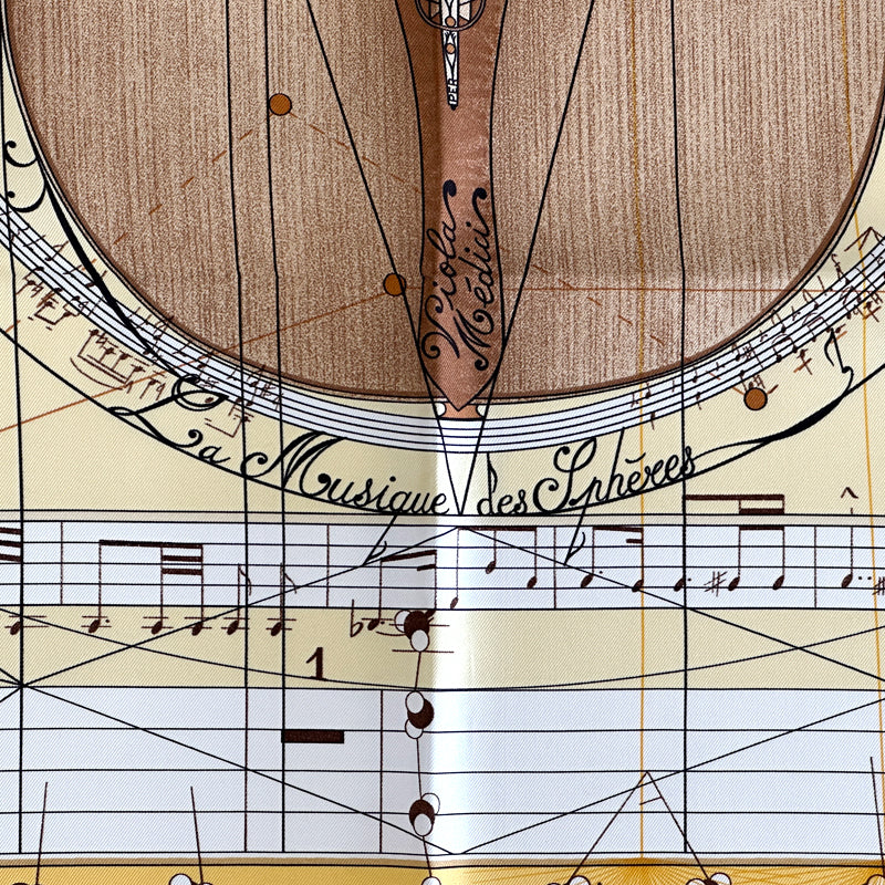 HERMES エルメス カレ90 La Musique des Spheres 球体が奏でる音楽 スカーフ イエロー シルク レディース 【中古】