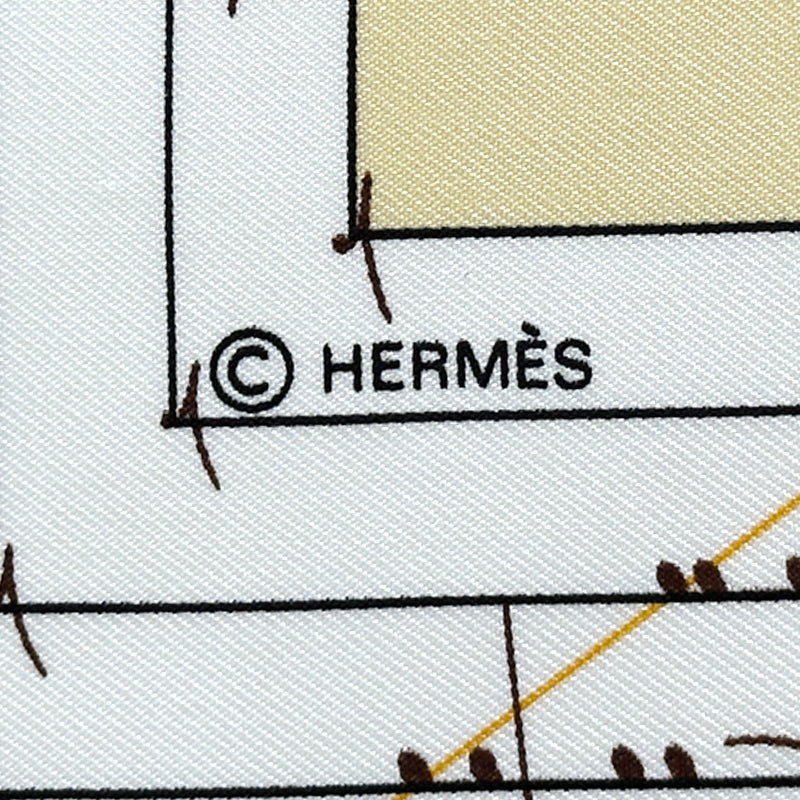 HERMES エルメス カレ90 La Musique des Spheres 球体が奏でる音楽 スカーフ イエロー シルク レディース 【中古】