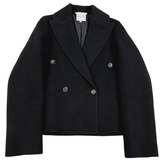 CELINE セリーヌ ピーコート ブラック 12 507 2035 ウール レディース 38 FINITION MAIN ダブルブレスト ショート ヴィンテージ 【中古】