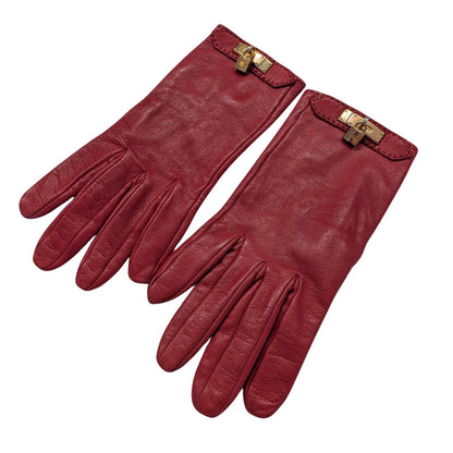 HERMES エルメス 手袋 レッド レザー レディース 【中古】