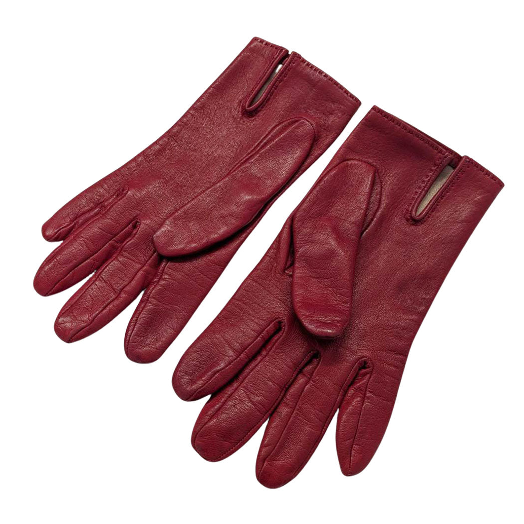 HERMES エルメス 手袋 レッド レザー レディース 【中古】
