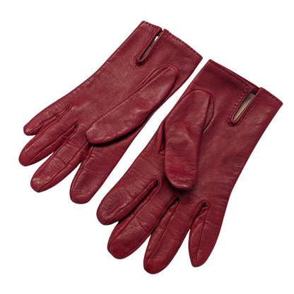 HERMES エルメス 手袋 レッド レザー レディース 【中古】