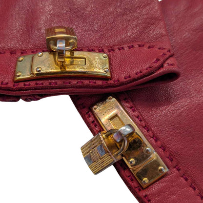 HERMES エルメス 手袋 レッド レザー レディース 【中古】