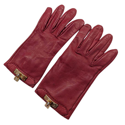 HERMES エルメス 手袋 レッド レザー レディース 【中古】
