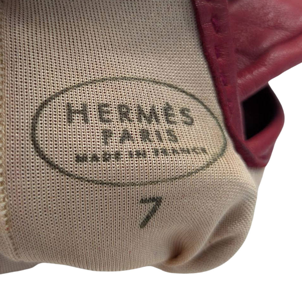 HERMES エルメス 手袋 レッド レザー レディース 【中古】