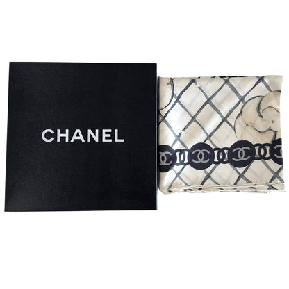 CHANEL シャネル スカーフ ココマーク カメリア ホワイト クリーム シルク レディース 【中古】
