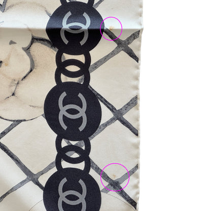 CHANEL シャネル スカーフ ココマーク カメリア ホワイト クリーム シルク レディース 【中古】