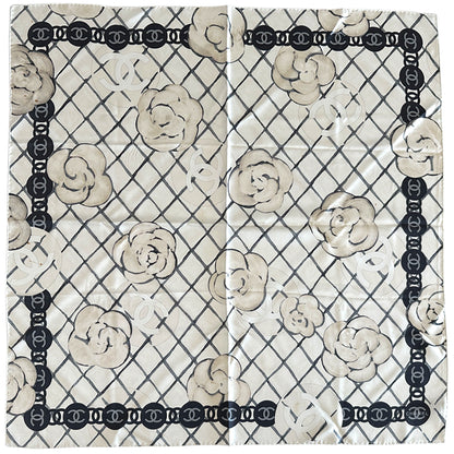 CHANEL シャネル スカーフ ココマーク カメリア ホワイト クリーム シルク レディース 【中古】
